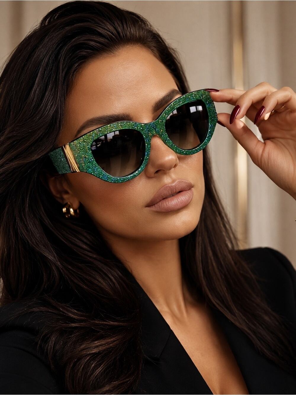 New Anna Karin Karlsson Green Lucky Goes To Vegas Emerald Crystal Sunglasses
